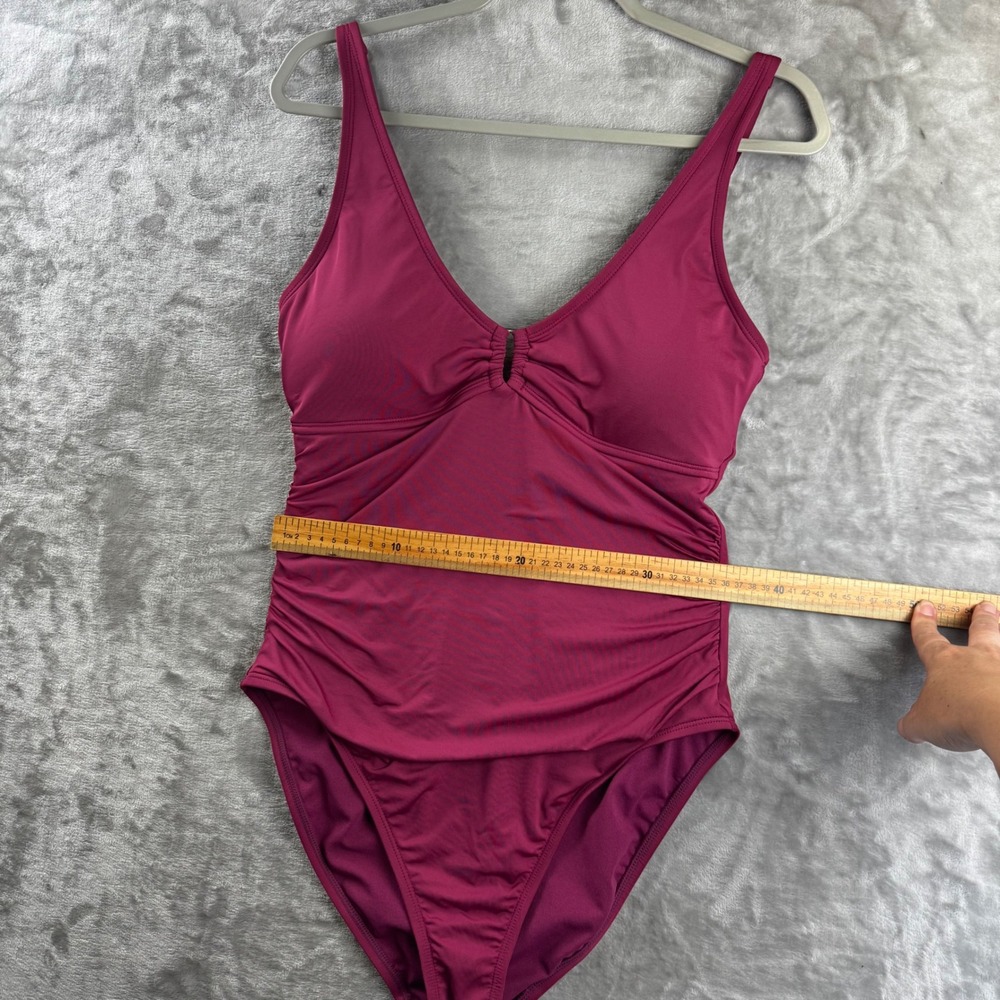 Jantzen One Piece Swimsuit Women 14 Plum Ruched V-Neck JZ26603M (1811) - Picture 7 of 9